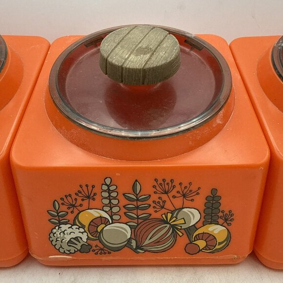 3 Vintage Rubbermaid Storage Bin Canister Containers Orange Mushroom - Picture 2 of 9